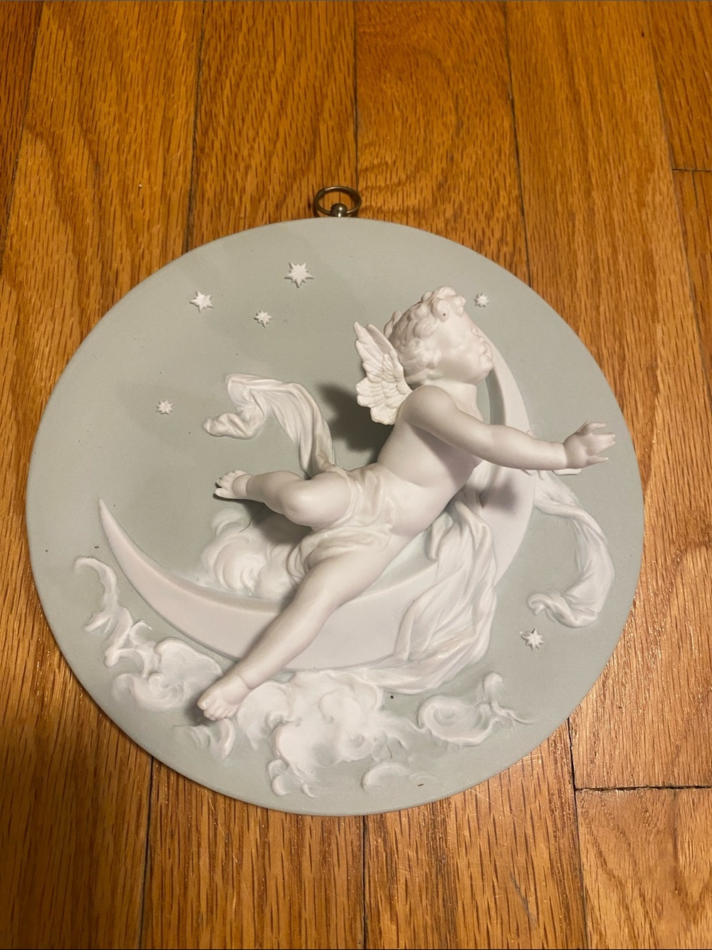 Volkstedt Jasperware Plaque: Germany- Cherub with moon and stars vintage